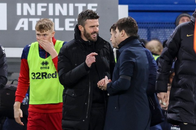 Head coaches Michael Carrick of Middlesbrough and Mauricio Pochettino of Chelsea after Chelsea's 6-1 win during the Carabao Cup